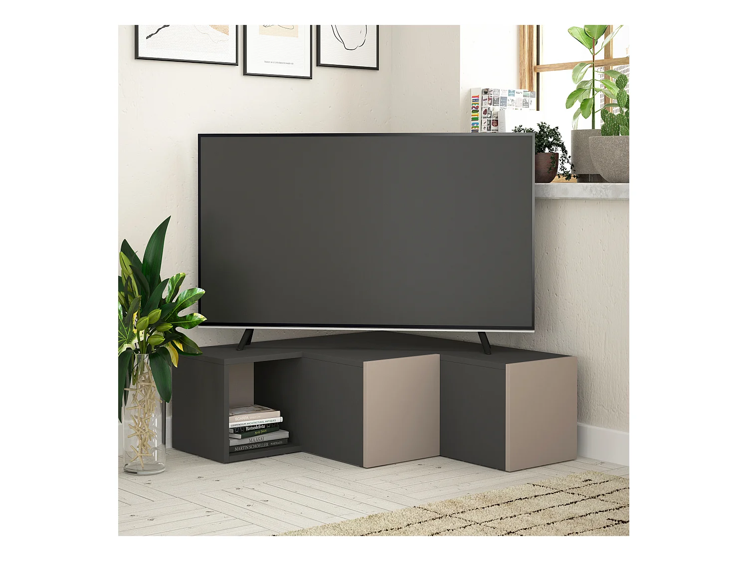 TV-Ständer COMPACT-Anthrazit-Mokka Grau - 94,2 x 90,6 x 31,4 cm