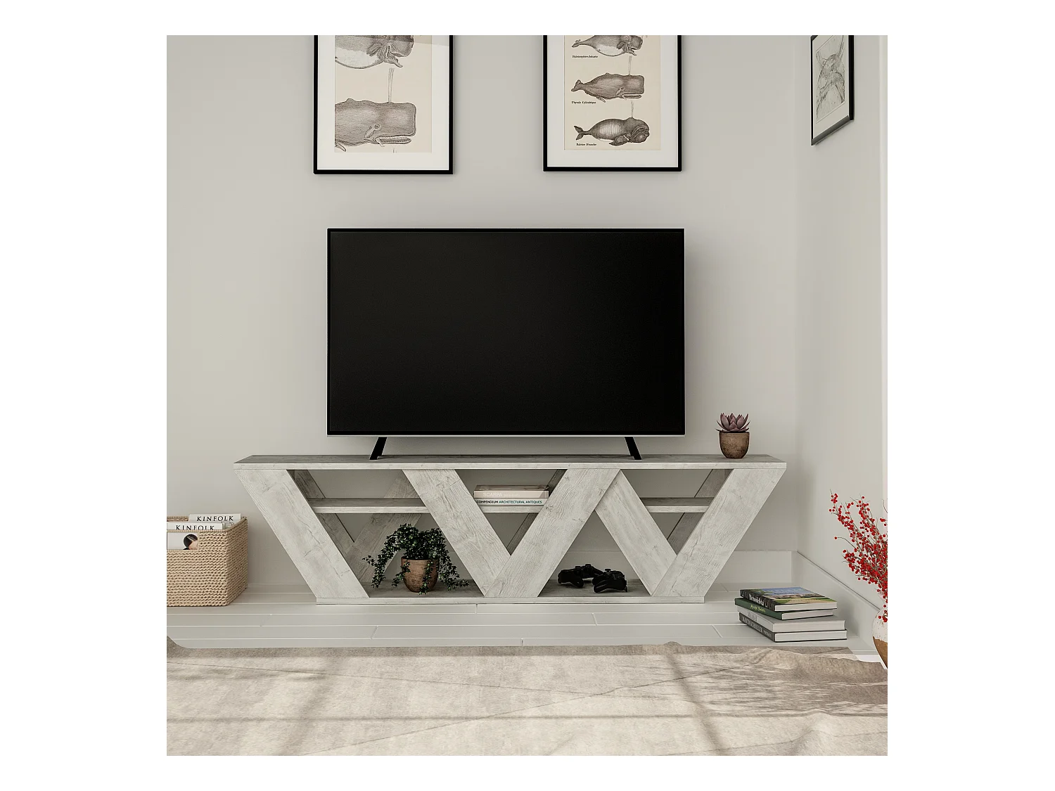 TV - Unit RALLA -  Altweiß - 158 x 30 x 40 cm