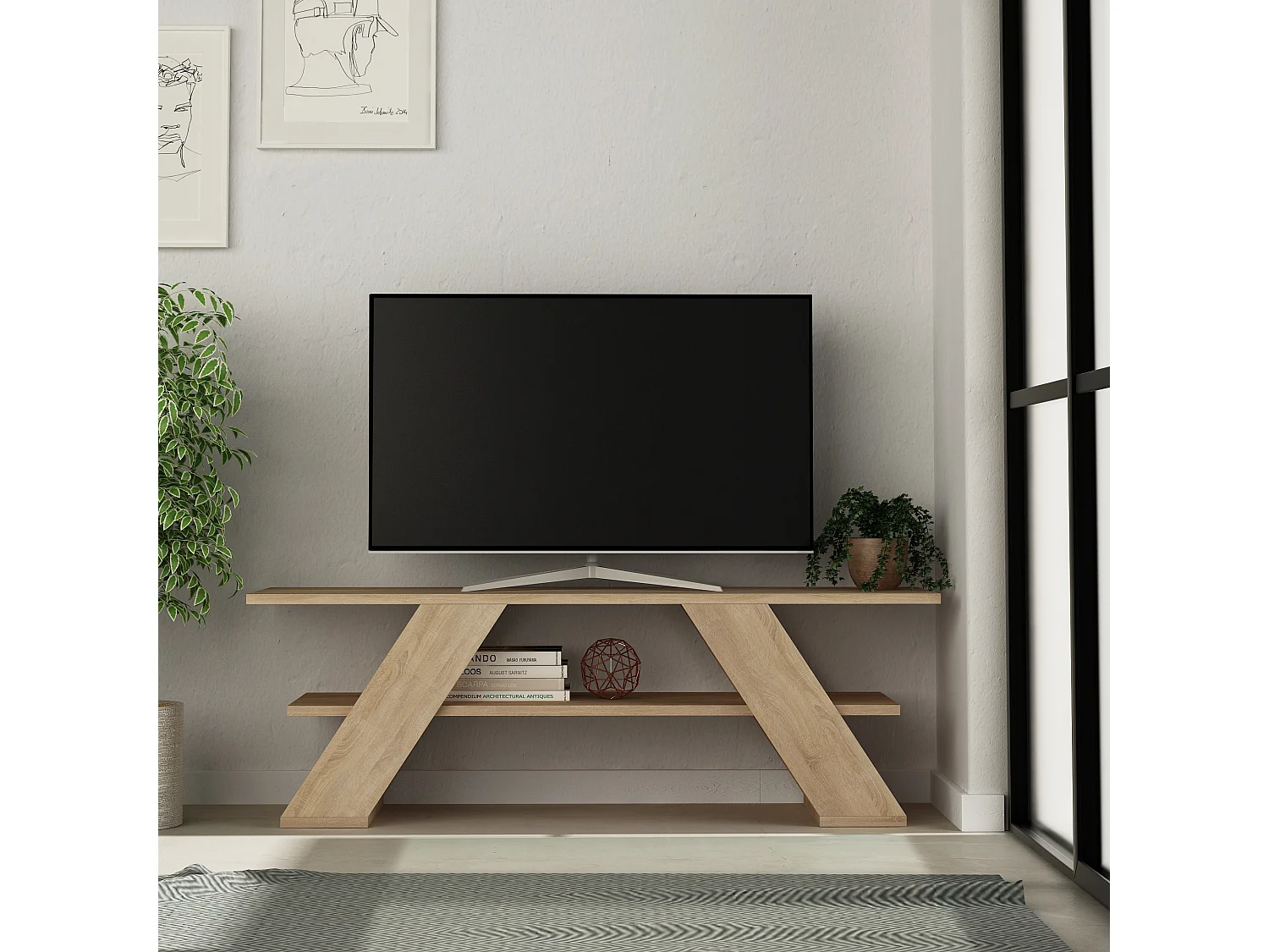 Fernsehtisch FARFALLA- Naturfarben hell, 40x120x34