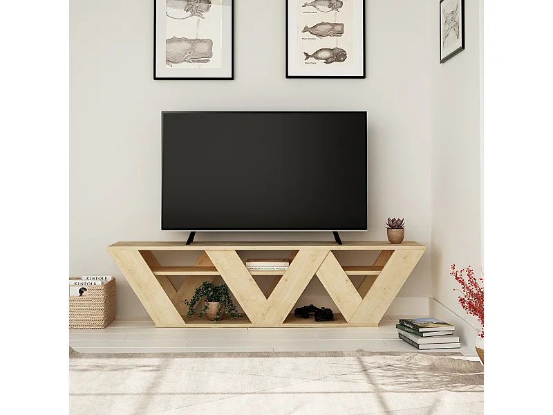 Decortie Chêne 30x158x40cm Meuble TV Jusqu'à 65" Pouces TV's Panneau de Particules Centre Multimédia Ralla