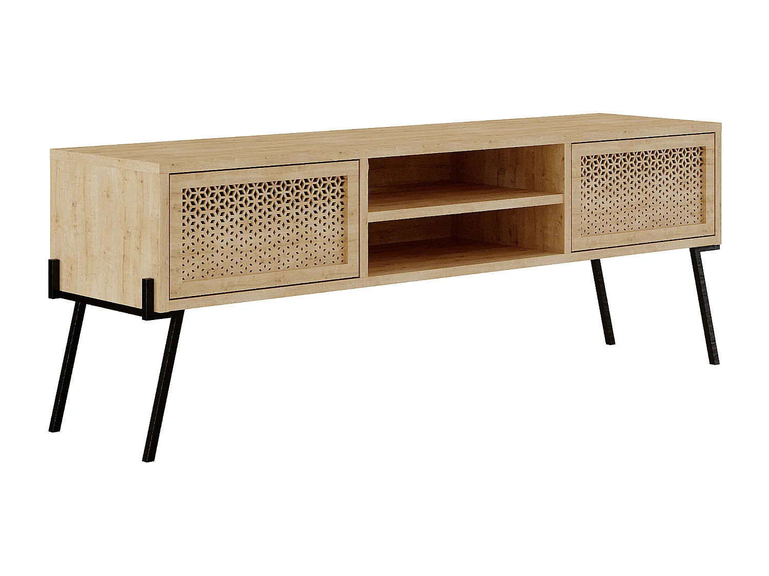 Decortie Chêne 35.6x140cm Meuble TV pour téléviseurs jusqu'à 60" Panneau de particules, Pied en métal multimédia rectangulaire