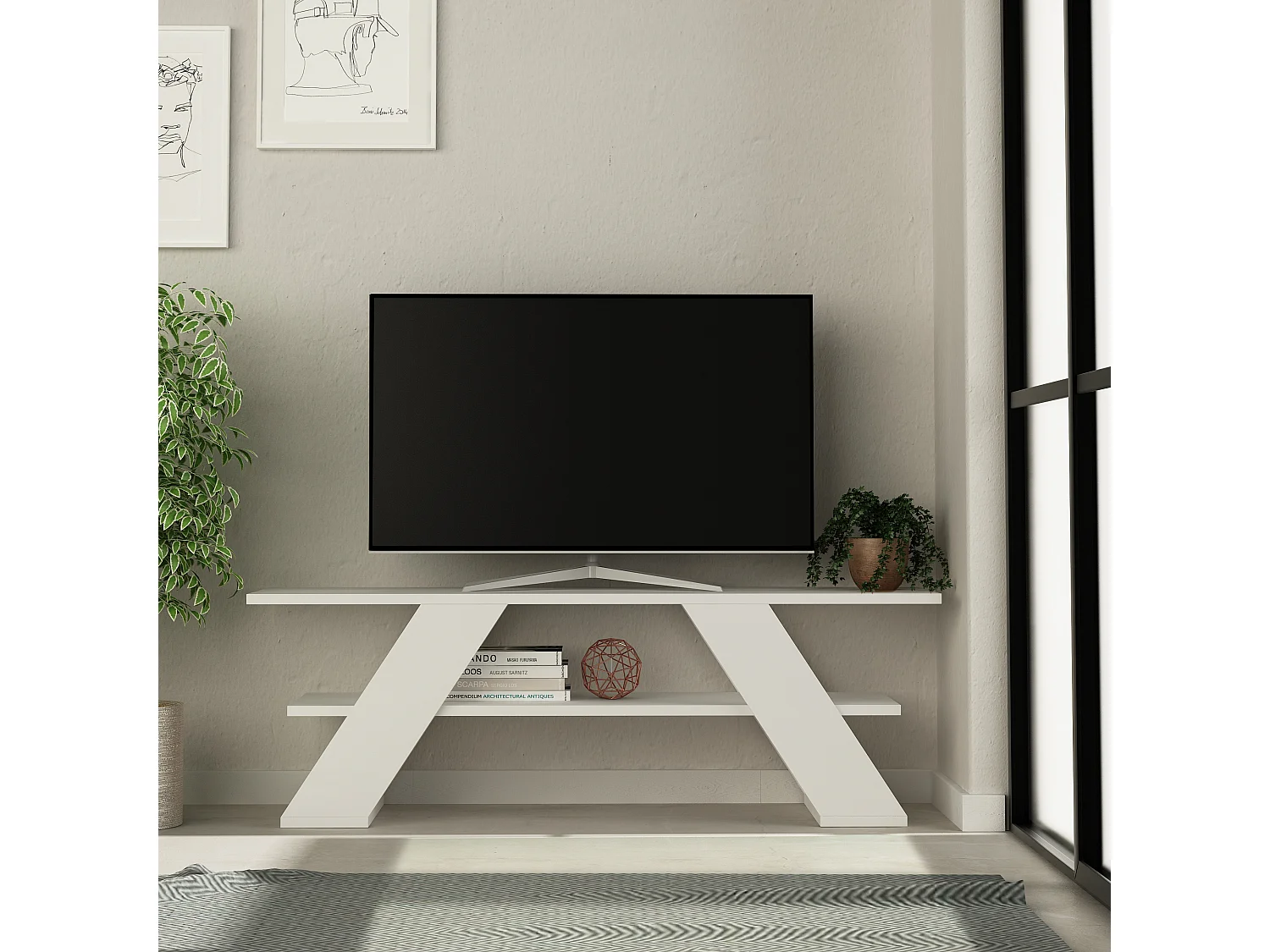Table TV FARFALLA- blanc, 40x120x34