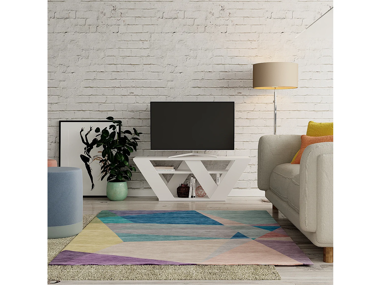 Decortie Blanc 30x110x40cm Meuble TV Pour téléviseurs jusqu'à 42" Panneau de particules Centre multimédia Pipralla