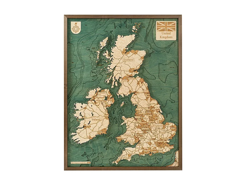 Mapa 3D com Moldura Grã-Bretanha, Multicolorido, 61x6x81 cm, CUTTING BROTHERS