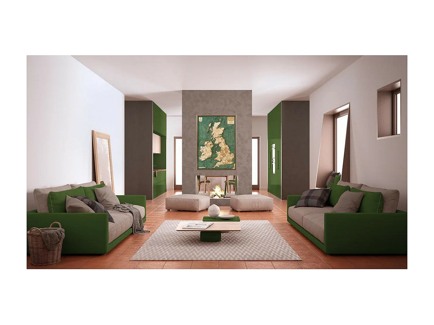 Mapa 3D com Moldura Grã-Bretanha, Multicolorido, 61x6x81 cm, CUTTING BROTHERS