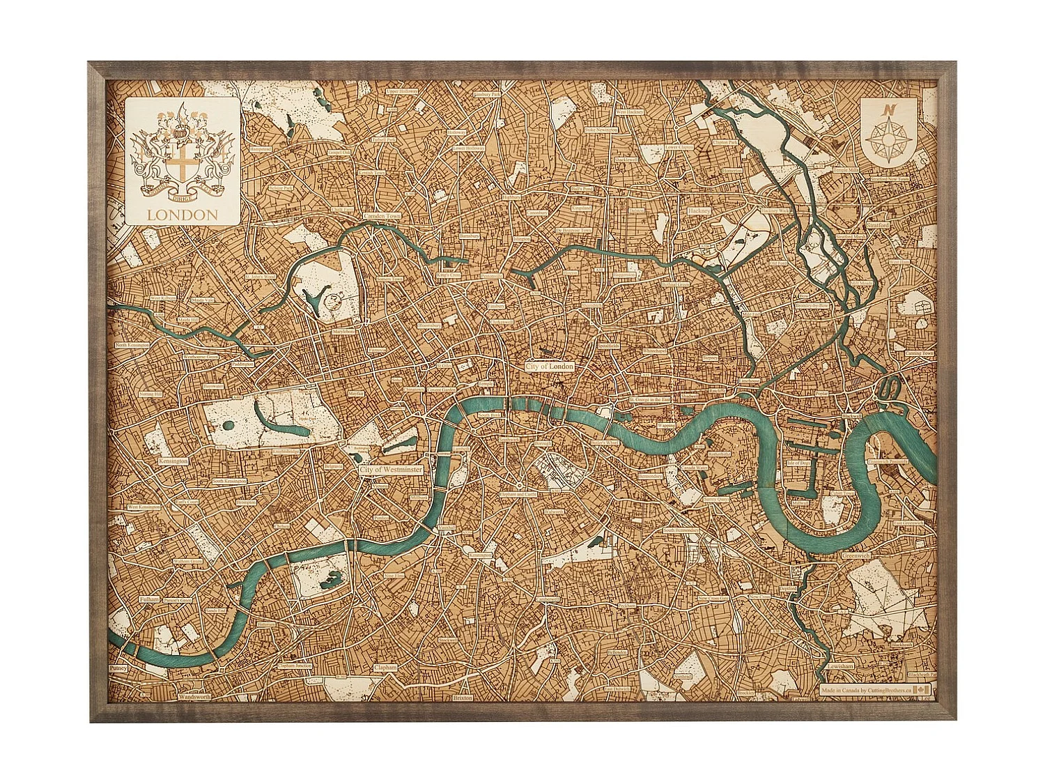 3D Kaart met Lijst Londen L, Veelkleurig, 81x6x61 cm, CUTTING BROTHERS