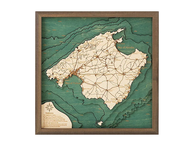 Mapa 3D com Moldura Maiorca S, Multicolorido, 35x6x35 cm, CUTTING BROTHERS