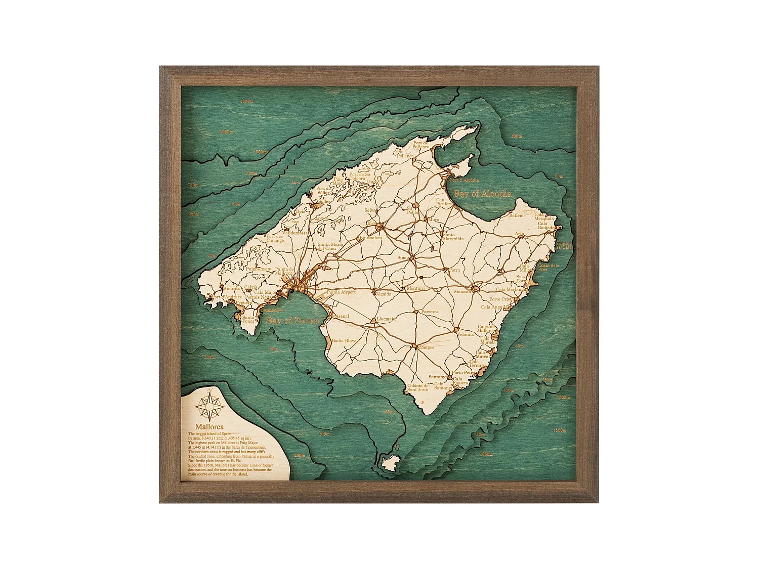Mapa 3D com Moldura Maiorca S, Multicolorido, 35x6x35 cm, CUTTING BROTHERS