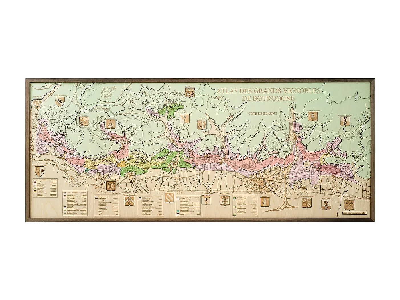 3D Kaart met Lijst Côte de Beaune, Veelkleurig, 152x6x61 cm, CUTTING BROTHERS