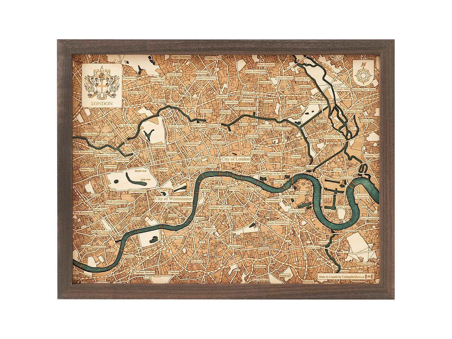 3D Kaart met Lijst Londen S, Veelkleurig, 41x6x31 cm, CUTTING BROTHERS