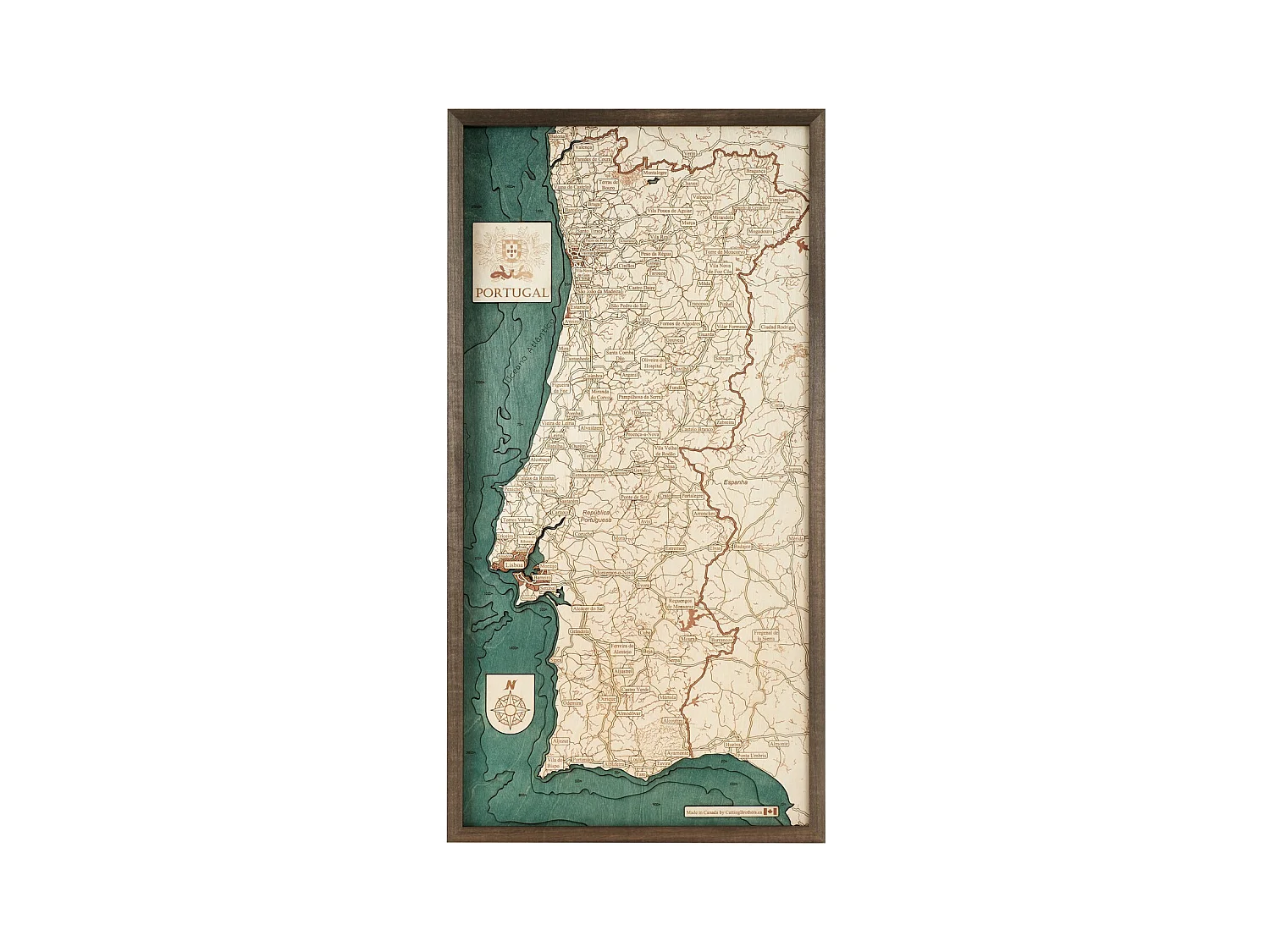 3D Kaart met Lijst Portugal, Veelkleurig, 41x6x81 cm, CUTTING BROTHERS