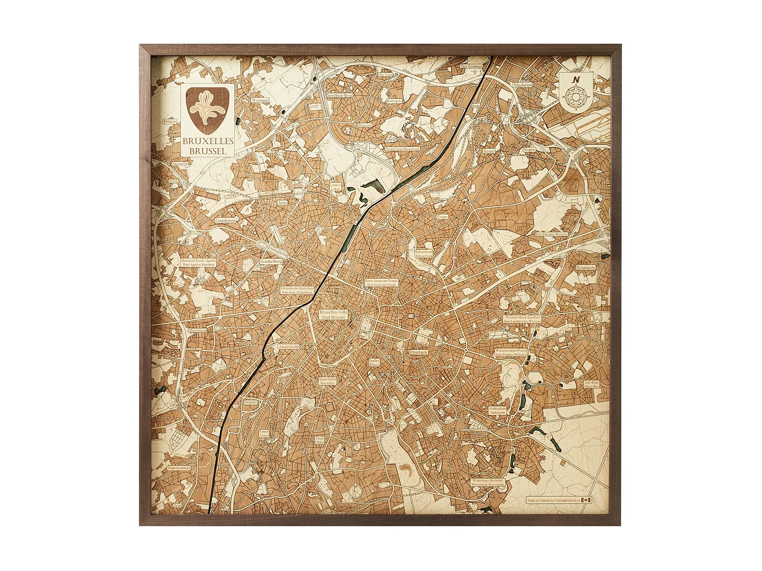 Carte 3D avec Cadre Bruxelles L, Multicouleur, 76x6x76 cm, CUTTING BROTHERS