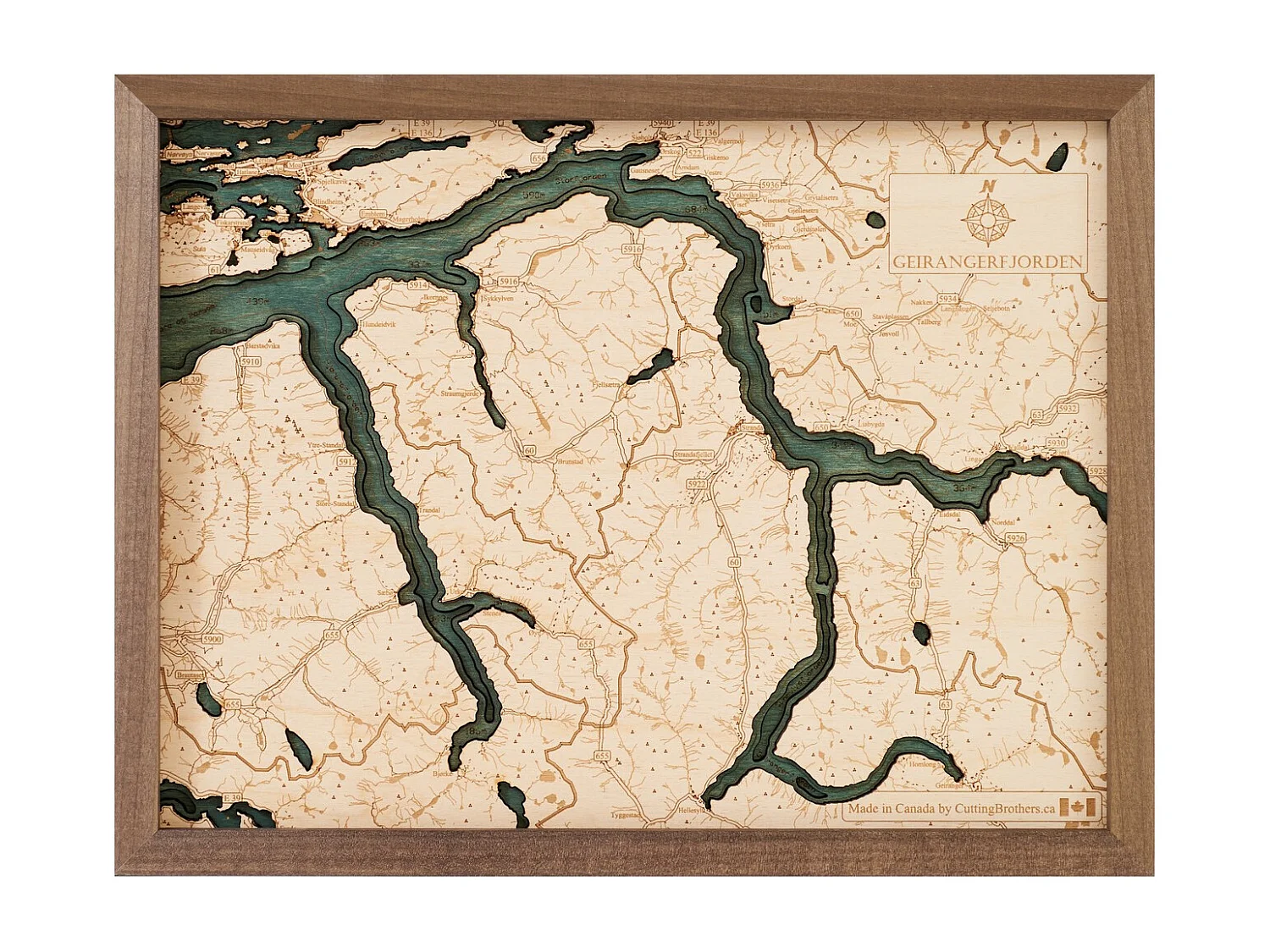 Mapa 3D com Moldura Fiordes de Geiranger S, Multicolorido, 41x6x31 cm, CUTTING BROTHERS