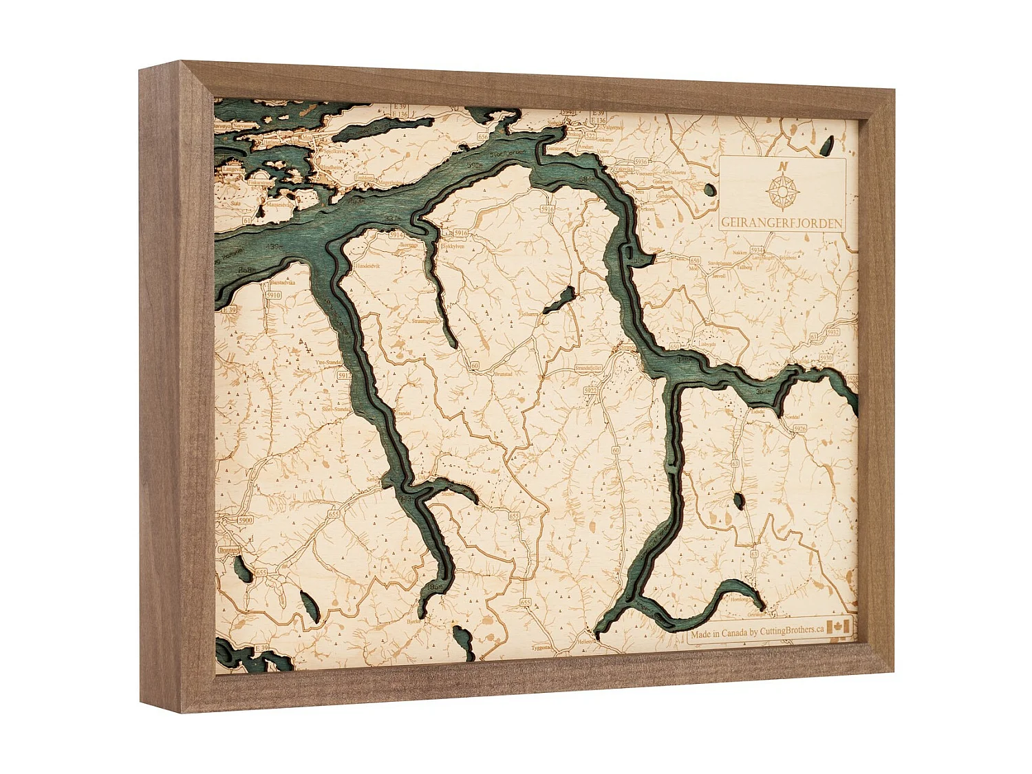 Mapa 3D com Moldura Fiordes de Geiranger S, Multicolorido, 41x6x31 cm, CUTTING BROTHERS
