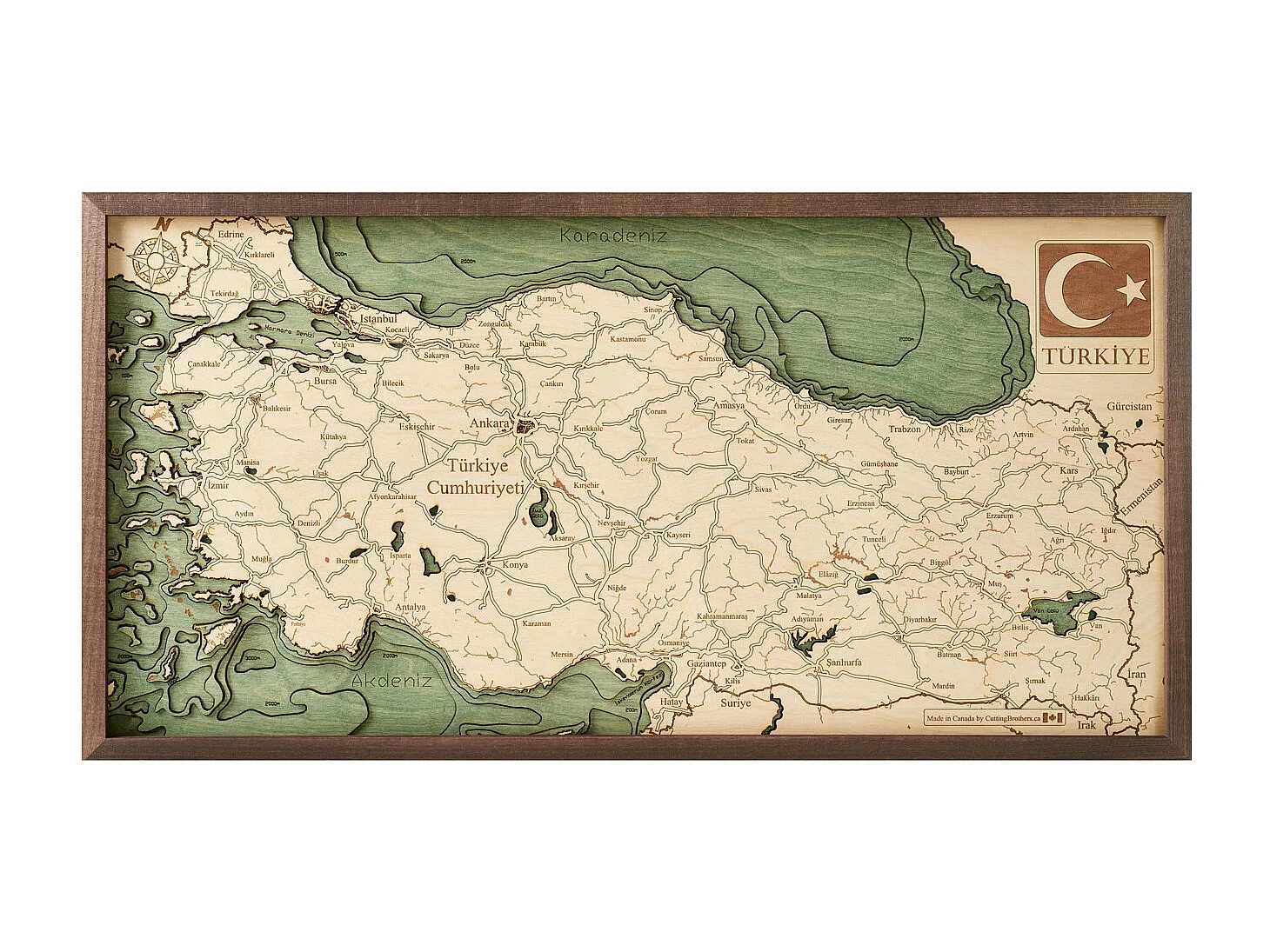 Mapa 3D com Moldura Turquia S, Multicolorido, 41x6x20 cm, CUTTING BROTHERS