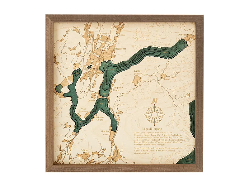 Carte 3D avec Cadre Lac de Lugano S, Multicouleur, 35x6x35 cm, CUTTING BROTHERS