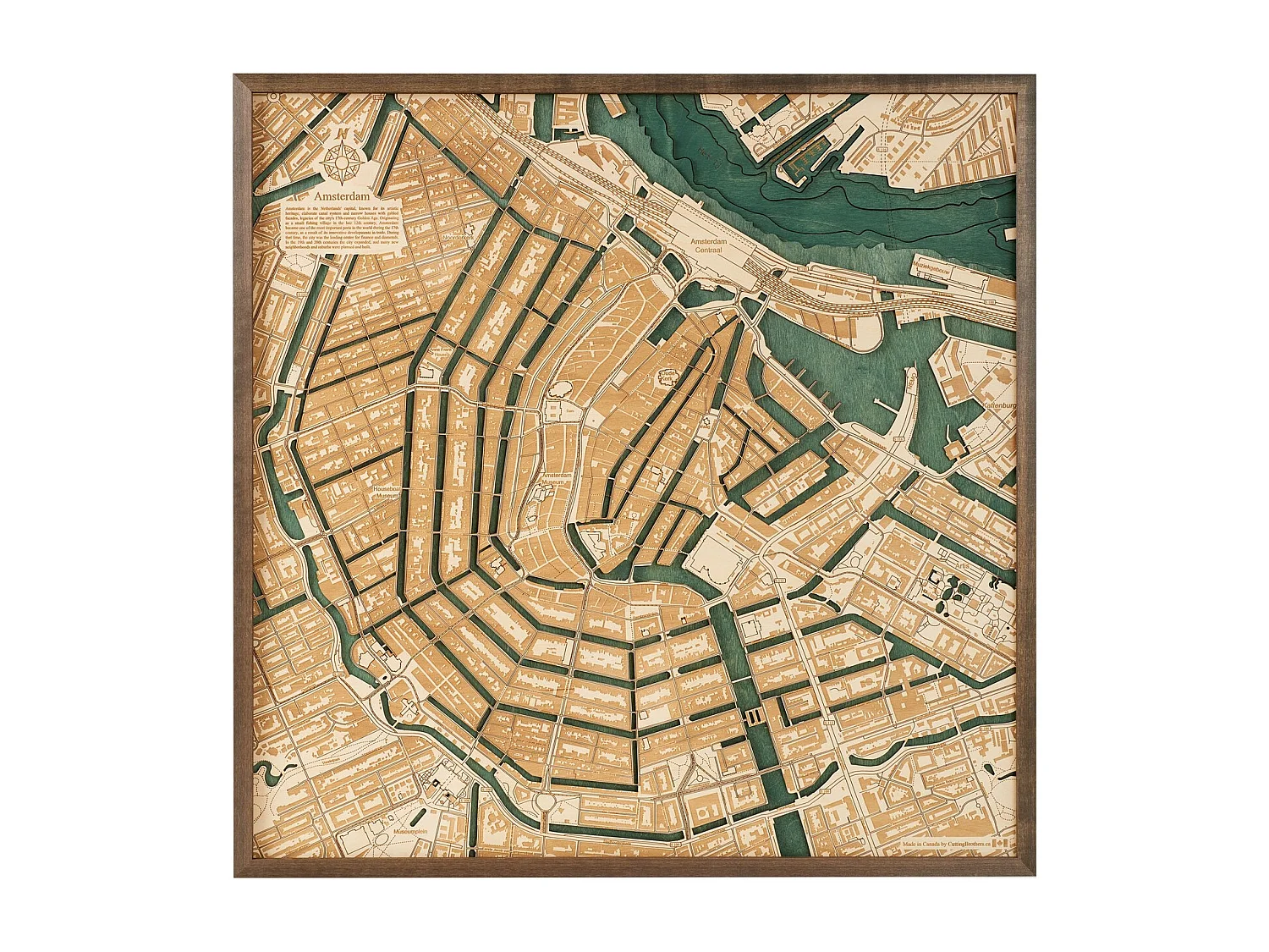 Mapa 3D z Ramką Amsterdam L, Wielokolorowy, 76x6x76 cm, CUTTING BROTHERS