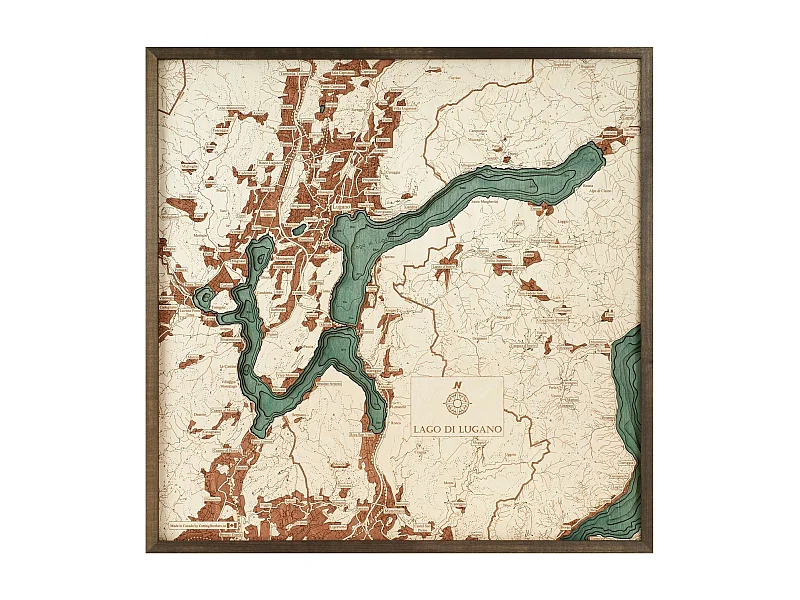 Mapa 3D con Marco Lago de Lugano L, Multicolor, 76x6x76 cm, CUTTING BROTHERS