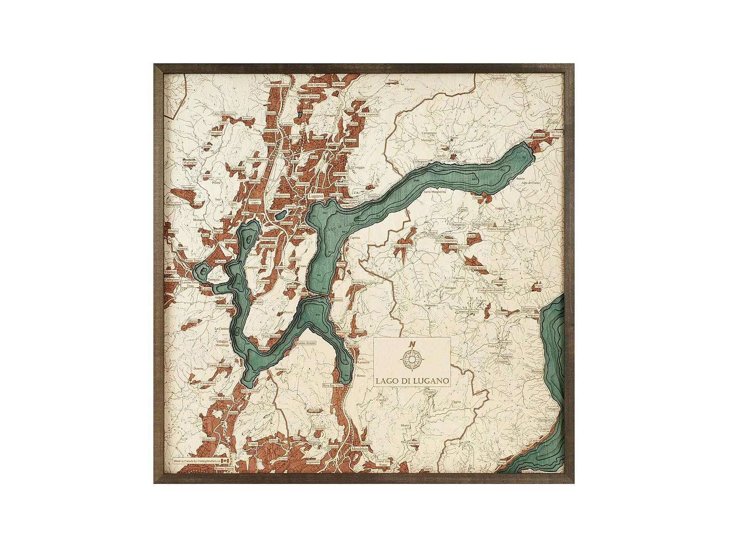 Mapa 3D con Marco Lago de Lugano L, Multicolor, 76x6x76 cm, CUTTING BROTHERS