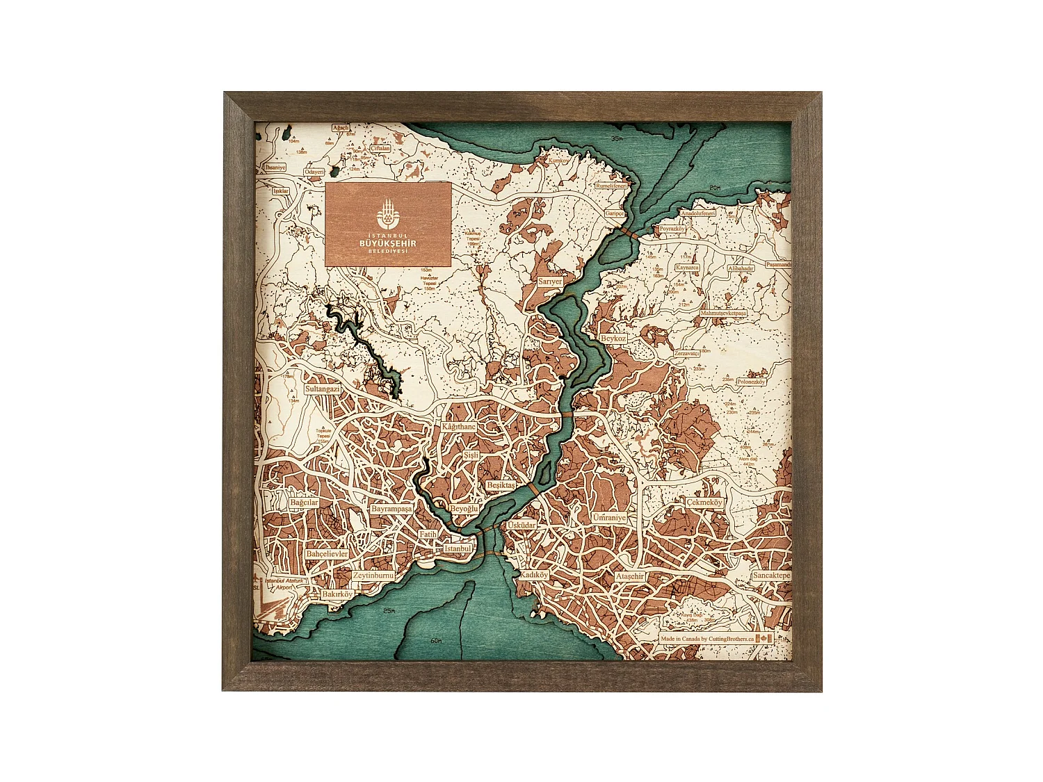 Mapa 3D com Moldura Istambul S, Multicolorido, 35x6x35 cm, CUTTING BROTHERS
