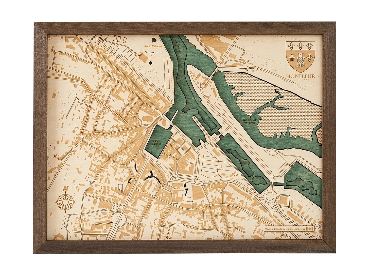 Mapa 3D com Moldura Honfleur, Multicolorido, 41x6x31 cm, CUTTING BROTHERS
