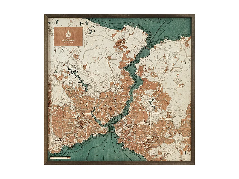 3D Kaart met Lijst Istanbul L, Veelkleurig, 76x6x76 cm, CUTTING BROTHERS