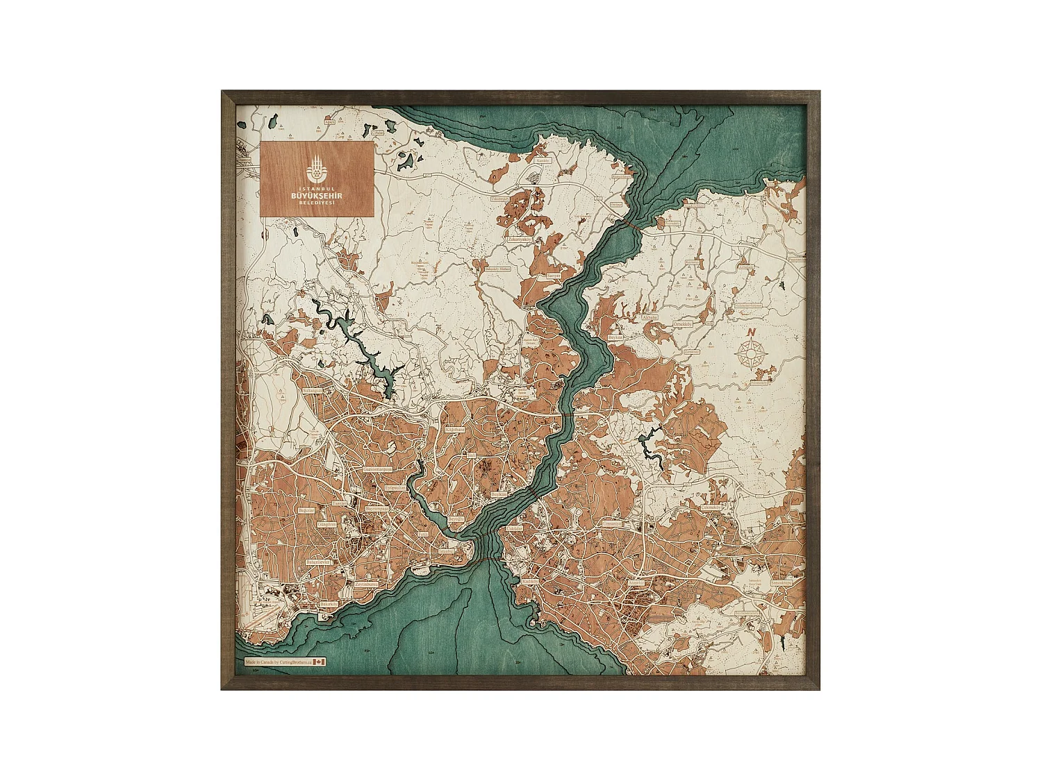 3D Kaart met Lijst Istanbul L, Veelkleurig, 76x6x76 cm, CUTTING BROTHERS