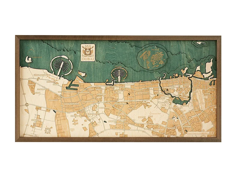 Mapa 3D com Moldura Dubai, Multicolorido, 81x6x41 cm, CUTTING BROTHERS