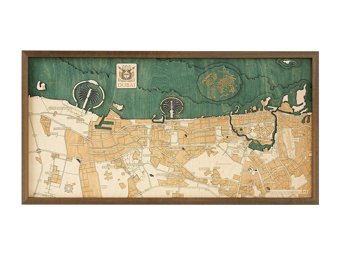 Mapa 3D com Moldura Dubai, Multicolorido, 81x6x41 cm, CUTTING BROTHERS