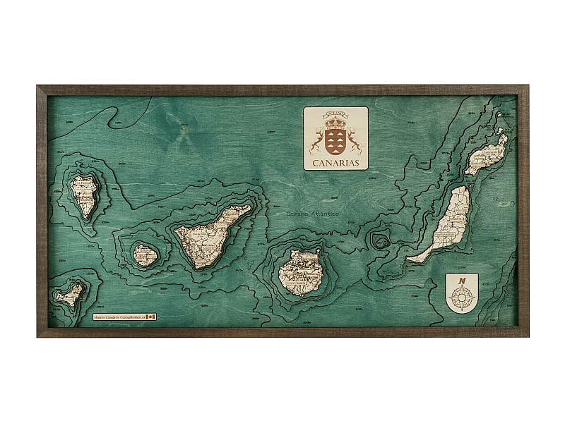 3D Kaart met Lijst Canarische Eilanden, Veelkleurig, 81x6x41 cm, CUTTING BROTHERS