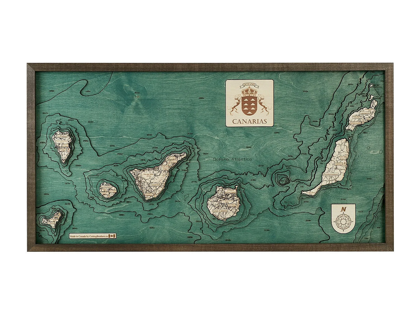 3D Kaart met Lijst Canarische Eilanden, Veelkleurig, 81x6x41 cm, CUTTING BROTHERS