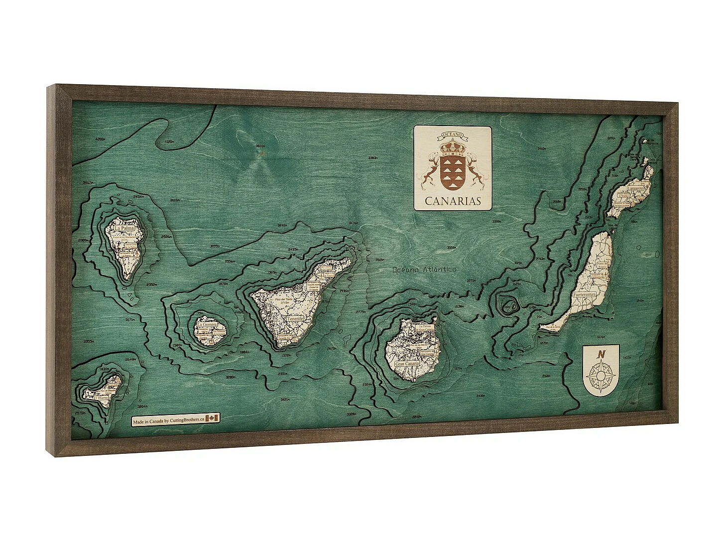 3D Kaart met Lijst Canarische Eilanden, Veelkleurig, 81x6x41 cm, CUTTING BROTHERS