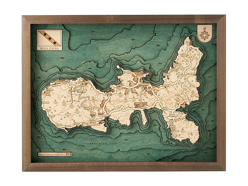 Mapa 3D com Moldura Ilha de Elba S, Multicolorido, 41x6x31 cm, CUTTING BROTHERS