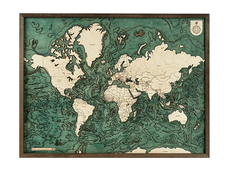 Mapa 3D com Moldura Mundo, Multicolorido, 81x6x61 cm, CUTTING BROTHERS