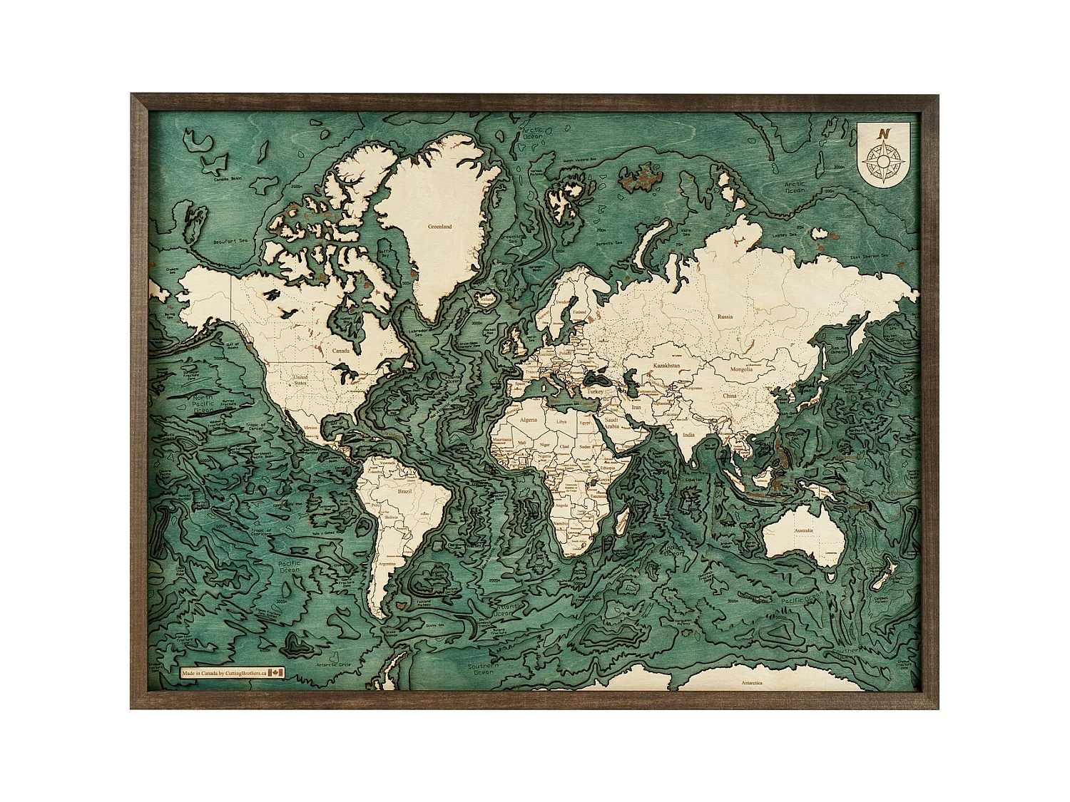 Mapa 3D z Ramką Świat, Wielokolorowy, 81x6x61 cm, CUTTING BROTHERS