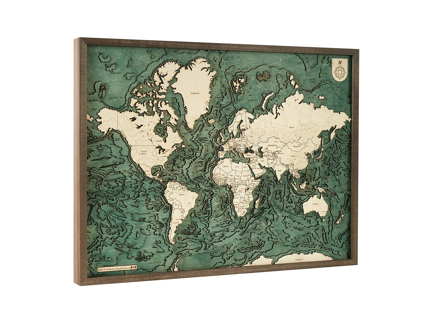 Mapa 3D z Ramką Świat, Wielokolorowy, 81x6x61 cm, CUTTING BROTHERS