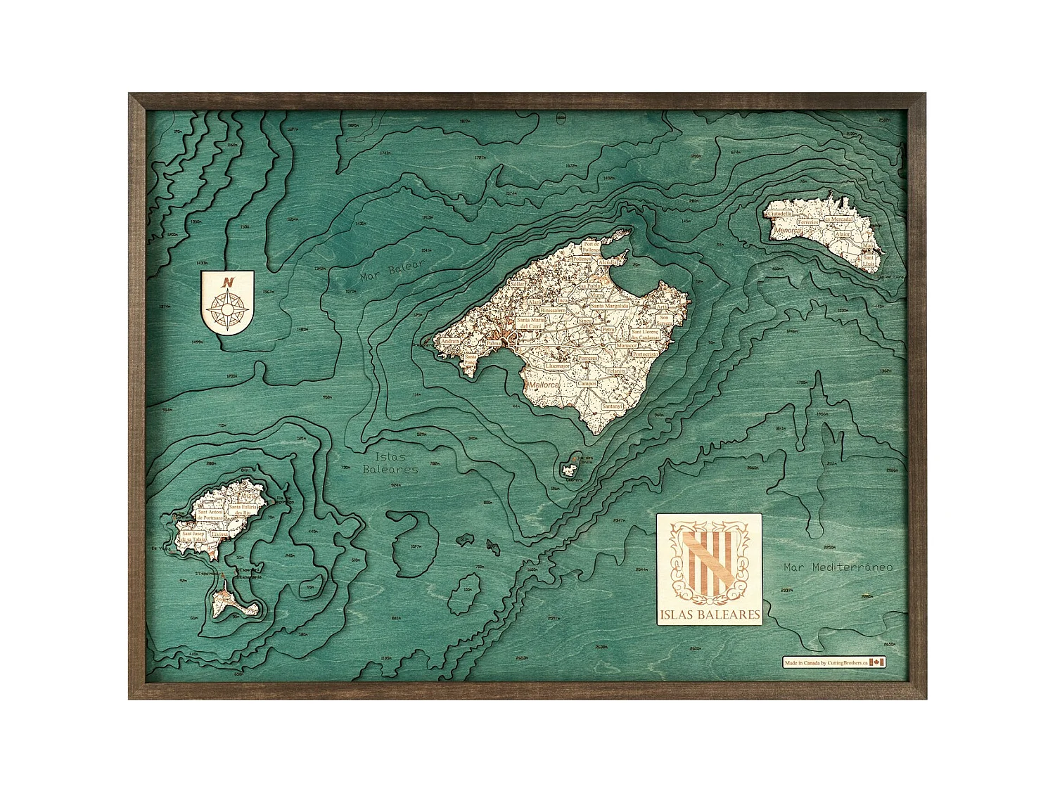 Mapa 3D com Moldura Ilhas Baleares, Multicolorido, 81x6x61 cm, CUTTING BROTHERS