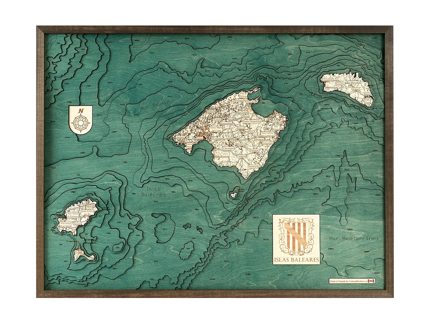 3D Kaart met Lijst Balearen, Veelkleurig, 81x6x61 cm, CUTTING BROTHERS