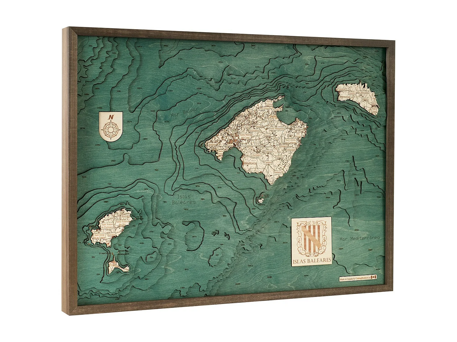 3D Kaart met Lijst Balearen, Veelkleurig, 81x6x61 cm, CUTTING BROTHERS