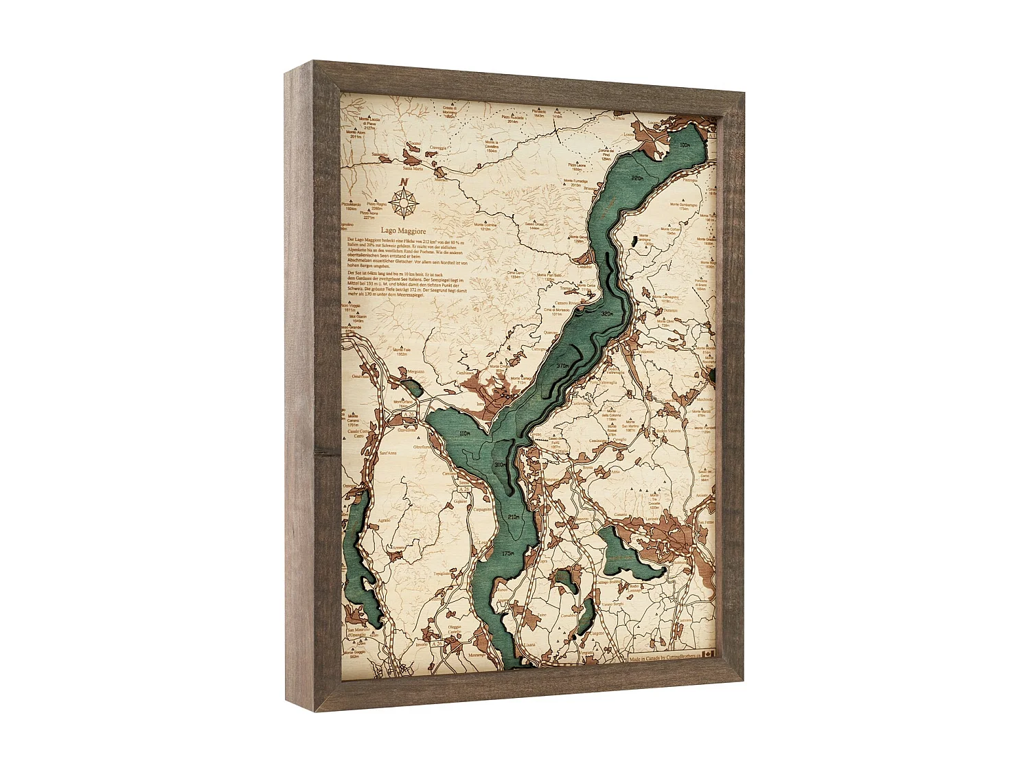 3D Kaart met Lijst Maggiore Meer S, Veelkleurig, 31x6x41 cm, CUTTING BROTHERS