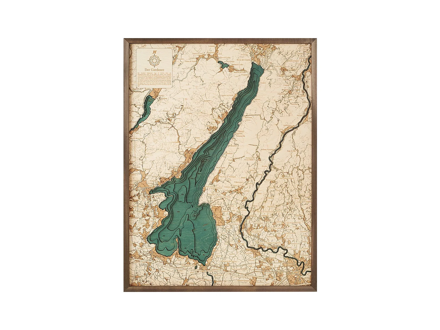 Mappa 3D con Cornice Lago di Garda L, Multicolore, 61x6x81 cm, CUTTING BROTHERS