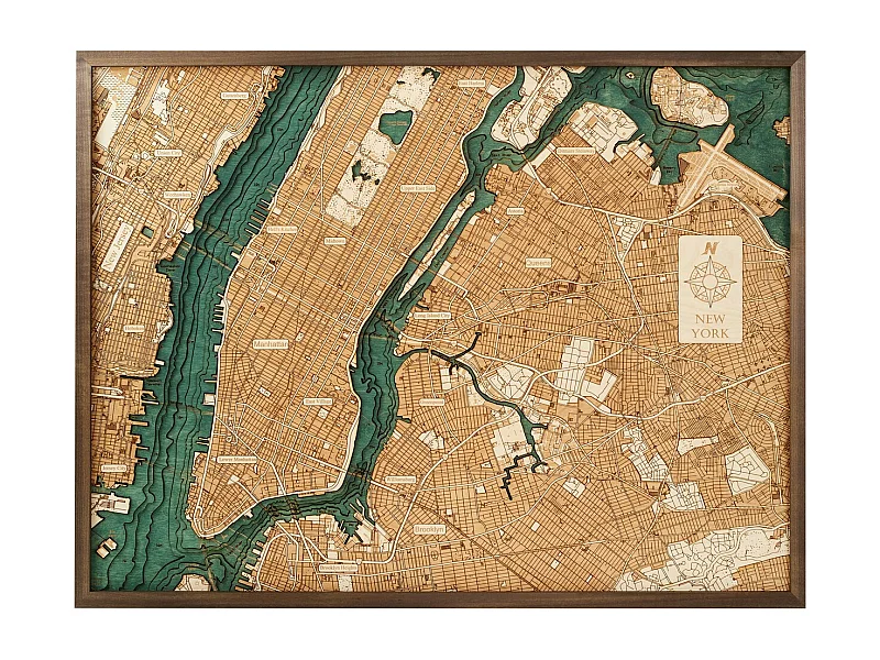 Mapa 3D com Moldura Nova Iorque L, Multicolorido, 81x6x61 cm, CUTTING BROTHERS