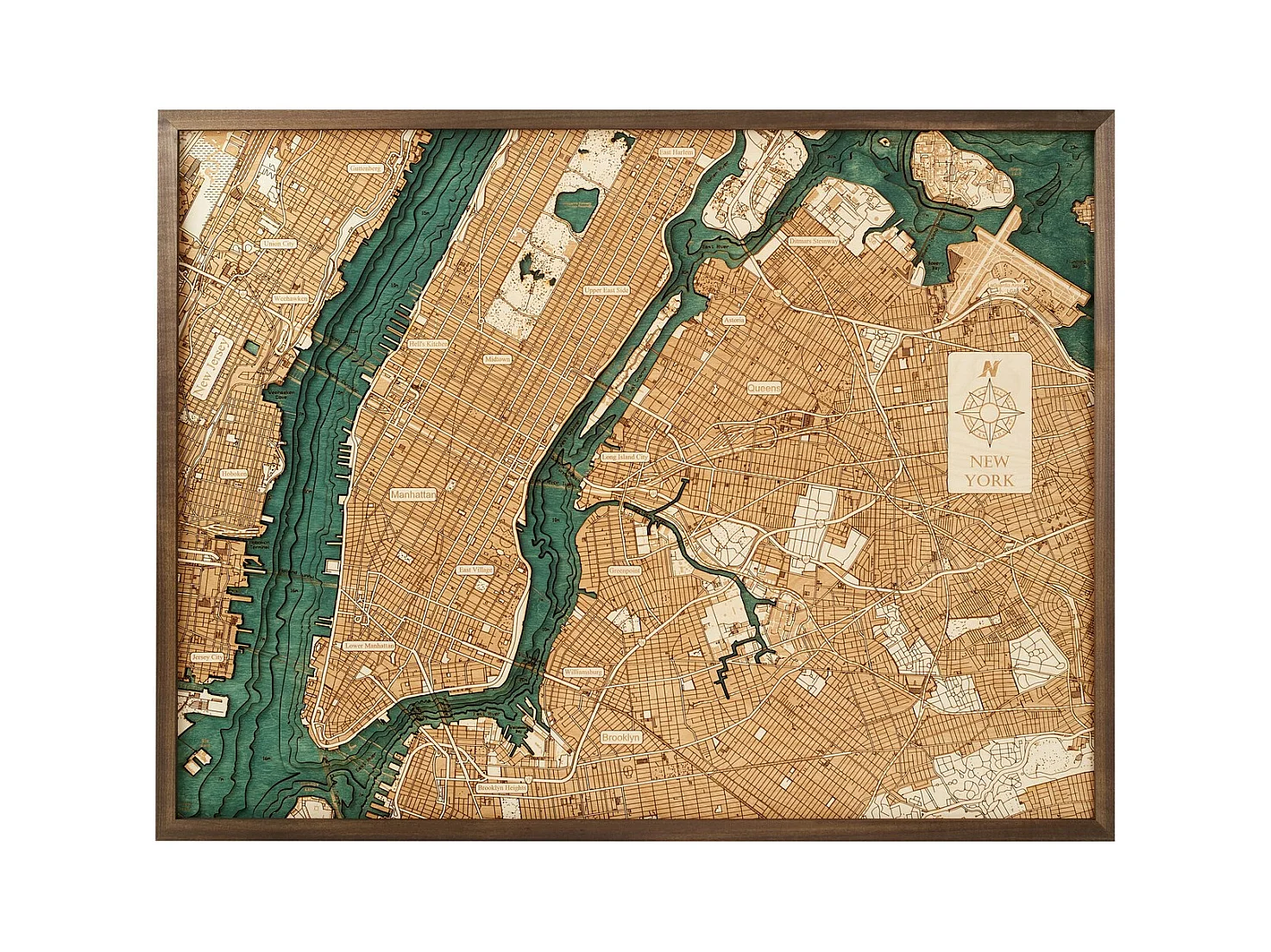 Mapa 3D com Moldura Nova Iorque L, Multicolorido, 81x6x61 cm, CUTTING BROTHERS