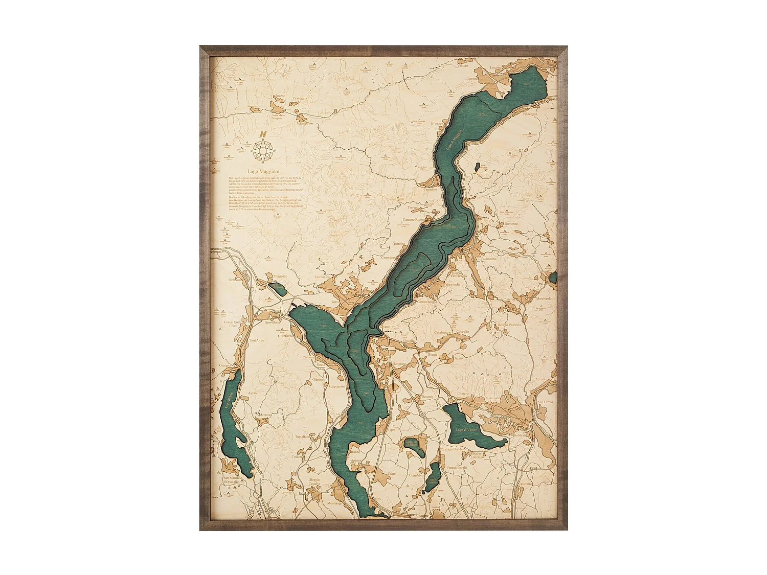 Mapa 3D com Moldura Lago Maggiore L, Multicolorido, 61x6x81 cm, CUTTING BROTHERS