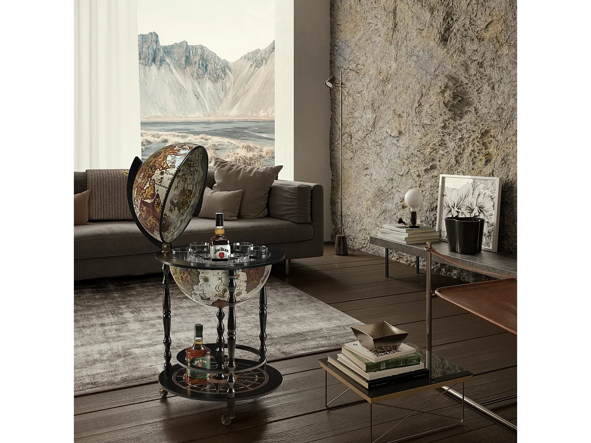 Meuble de Bar Globe Vulcano, Noir, 51x51x92 cm, ZOFFOLI