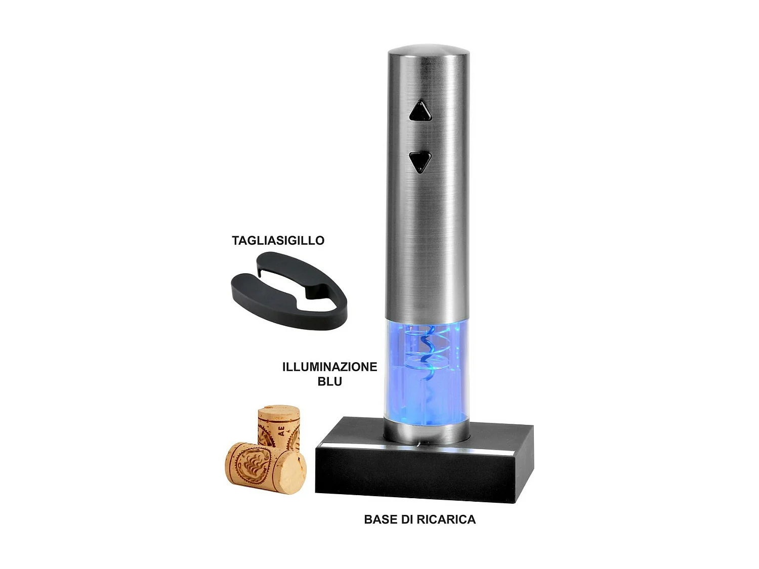 Tire-Bouchon Électrique Party, Argent, 4x4x15 cm, Majestic