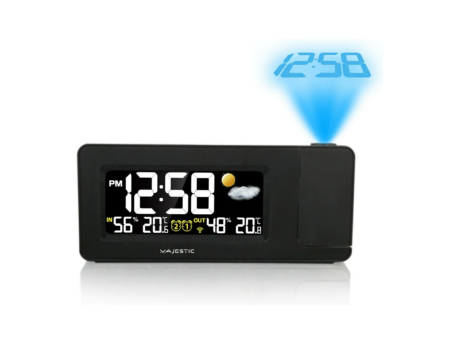 Réveil Station Barométrique Smart, Noir, 16,8x3,2x7,3 cm, Majestic