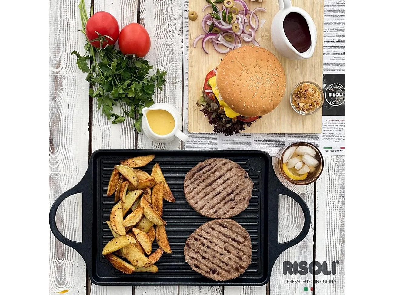 Grillplaat Explora, Zwart, 46x25x2 cm, Risolì