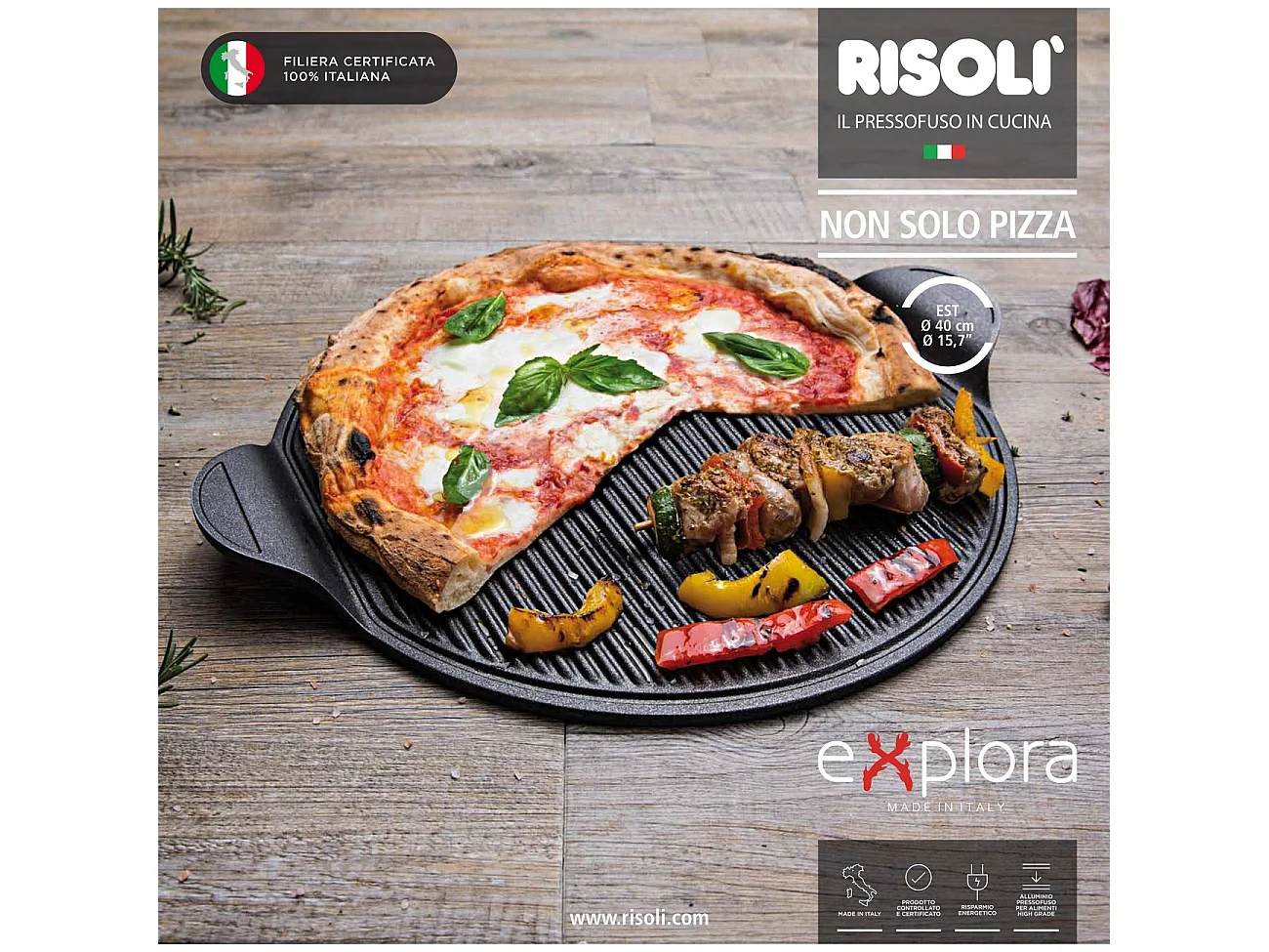 Pizza Grillpan Explora, Zwart, 40x35x1,5 cm, Risolì