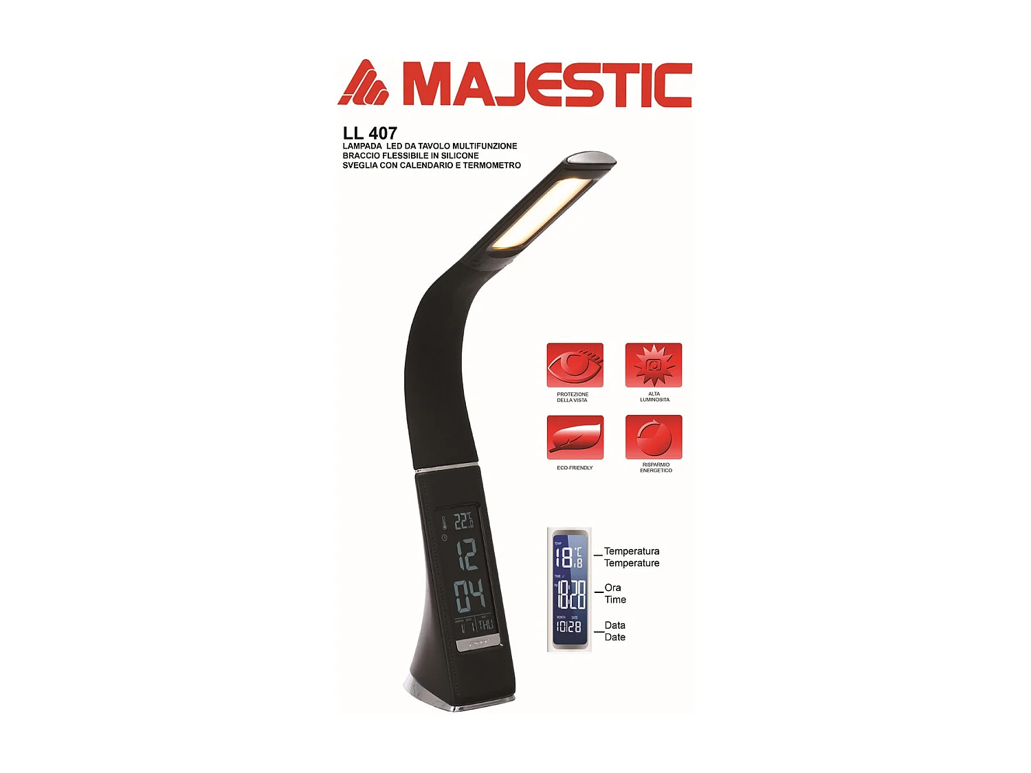 Lampe à Poser Intelligente Lilli, Noir, 7,5x9,5x50 cm, Majestic